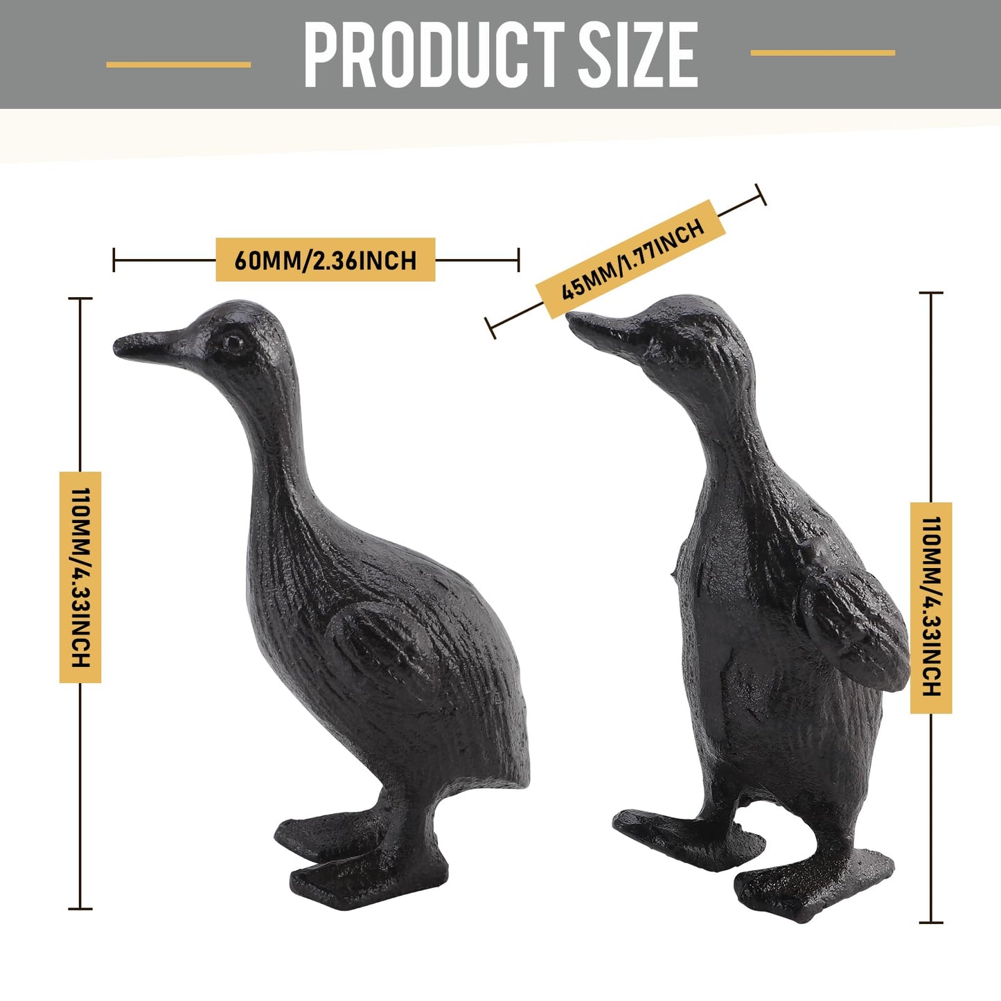 Bolifish Cast Iron Duck Statue Set of 2, Heavy Duty Small Cute Duck Statuary Ducks Decor for Garden Desktop Farmhouse Figure Home Decoration