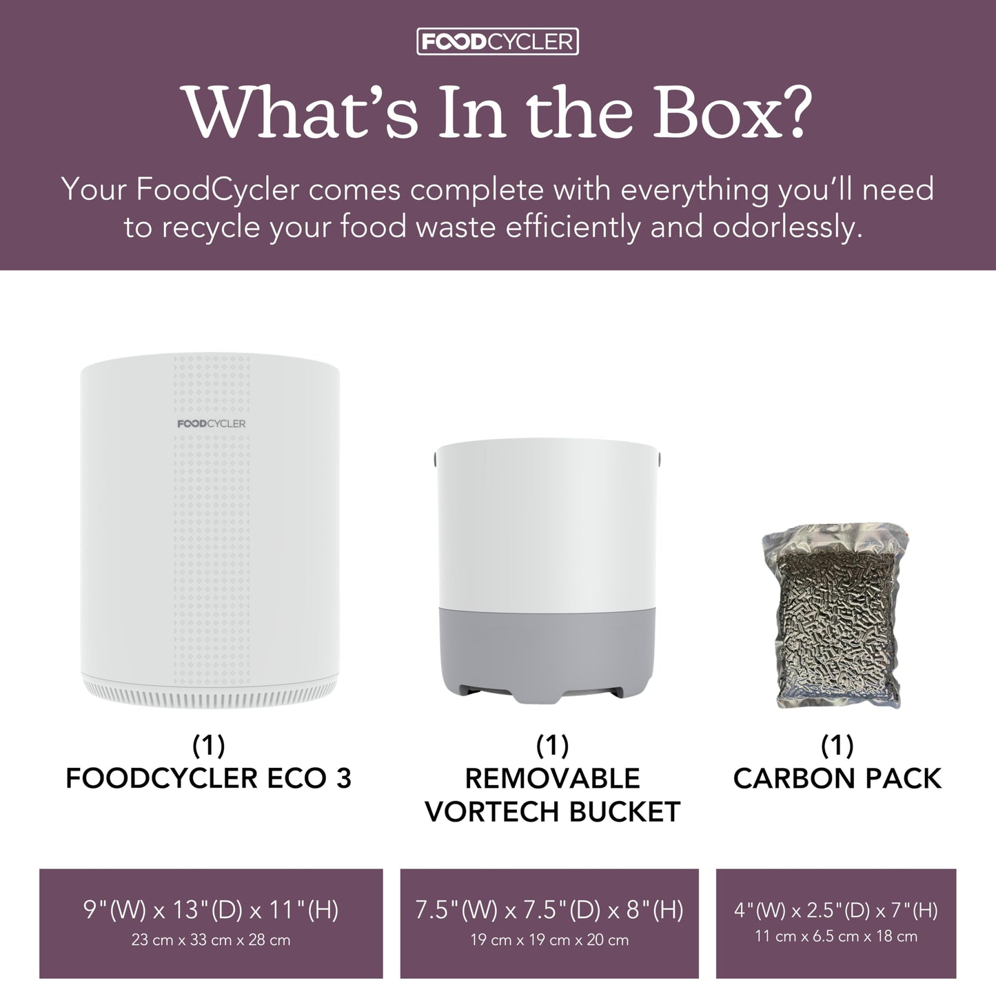 FoodCycler Eco 3 Food Waste Recycler with 4-Pack Carbon Filters – Kitchen Countertop Composter Alternative with Odor Control – Compact, Efficient, Easy to Maintain