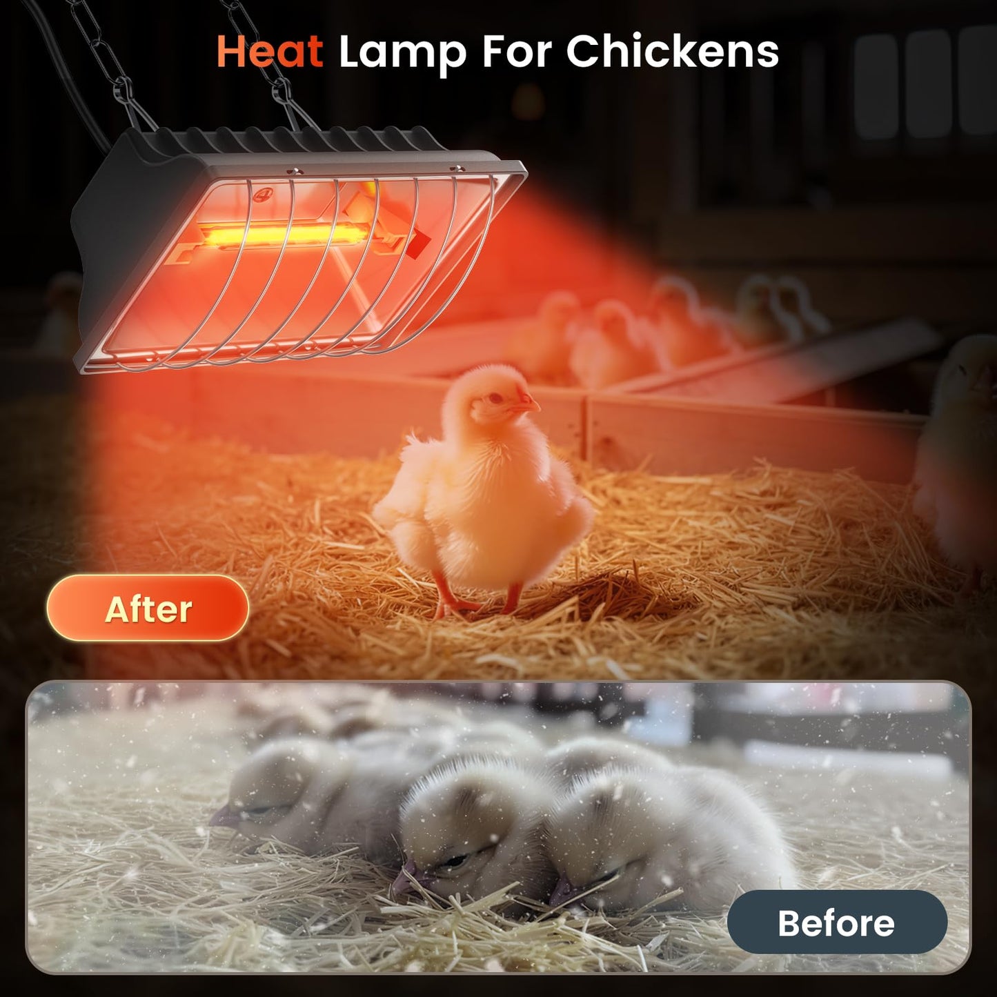 Chicken Coop Heating Lamp, 250W Brooder Heater for Chicks 13.12ft Cord UL Passed Heating Plate & Heat Lamp with Adjustable Hanging Height for Livestock Supplies Indoor Warmer