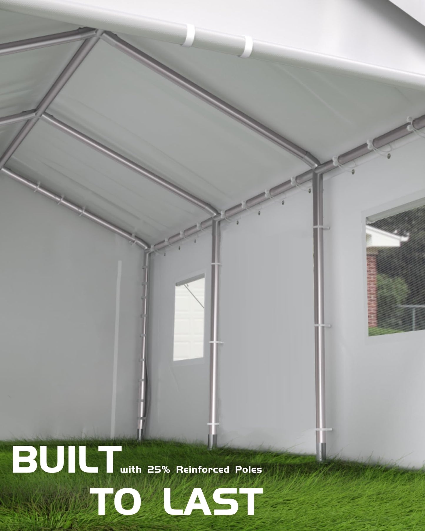 KYBOLT 10 x 20 x 11 Ft Heavy-Duty Carport, Portable Garage, 180g PE Waterproof Canopy and 8 x 1.0 mm Poles for Full-Size Pickup Trucks, Boats, and SUVs - Gray