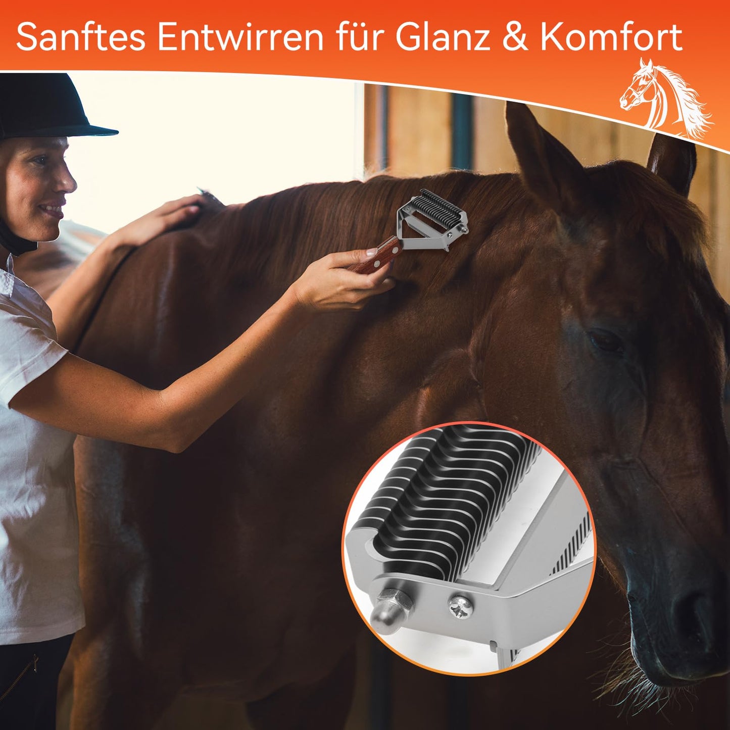 2 in 1 Horse Grooming Comb Mane Deshedding Tool Goats Cow Brush, Horse Brush Set with Leather Show Comb Holder,20 Stainless Blades and Wood Handle,Livestock,Pet