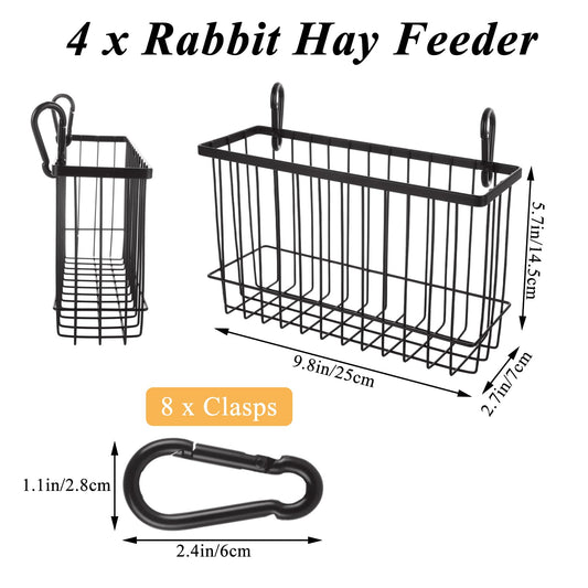 EATHEATY 4 PCS Rabbit Hay Feeder, Metal Frame Guinea Pig Hay Feeder, Large Heavy Duty Bunny Hay Rack with Hook for Guinea Pigs, Chinchillas, Small Animals
