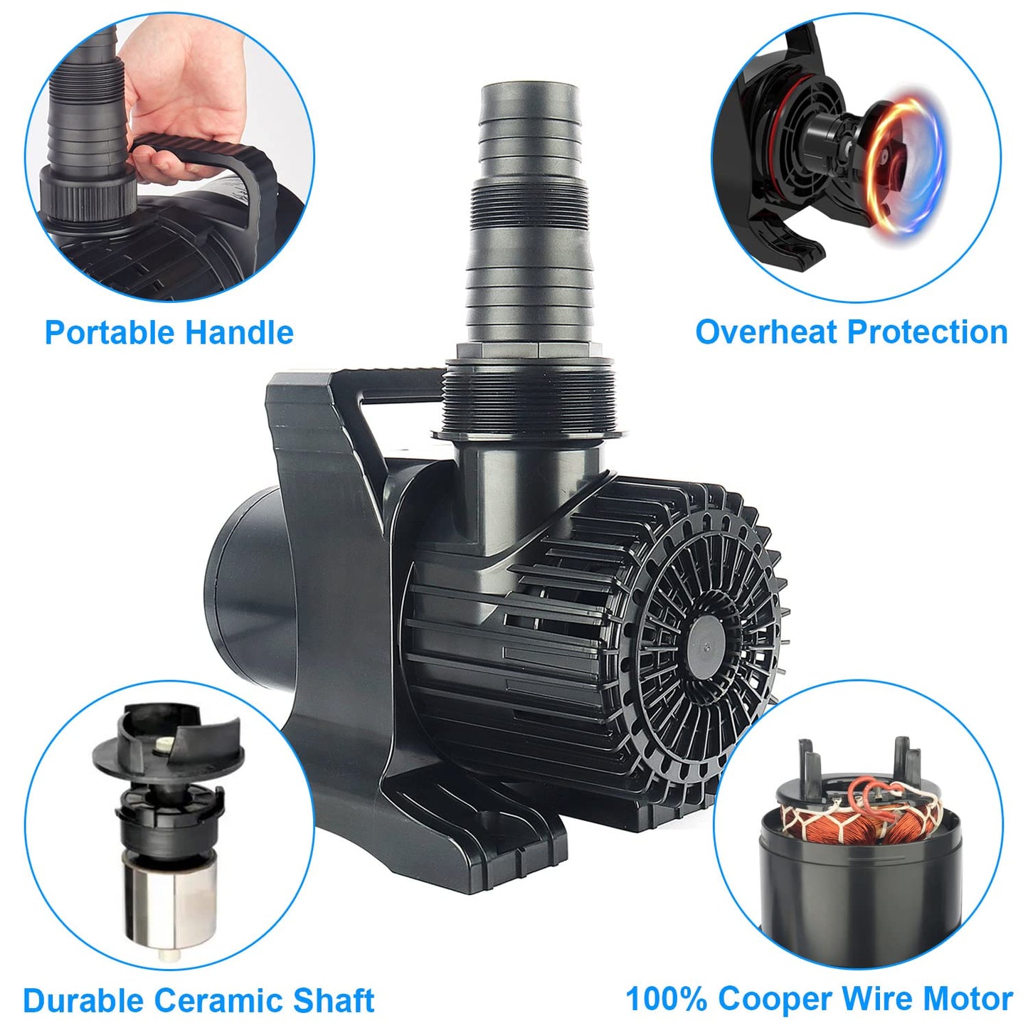 OYO WATER Outdoor Extra Large 11800gph-850W 32.8FT Pond Water-fall & Kio Fish Fountain-s& Garden Pump Submersible IPX8: Long 32.8FT Cord Smart-er&Quieter Duck&Yard&Patio Ponds Pumps,1 Barrier Pump Bag