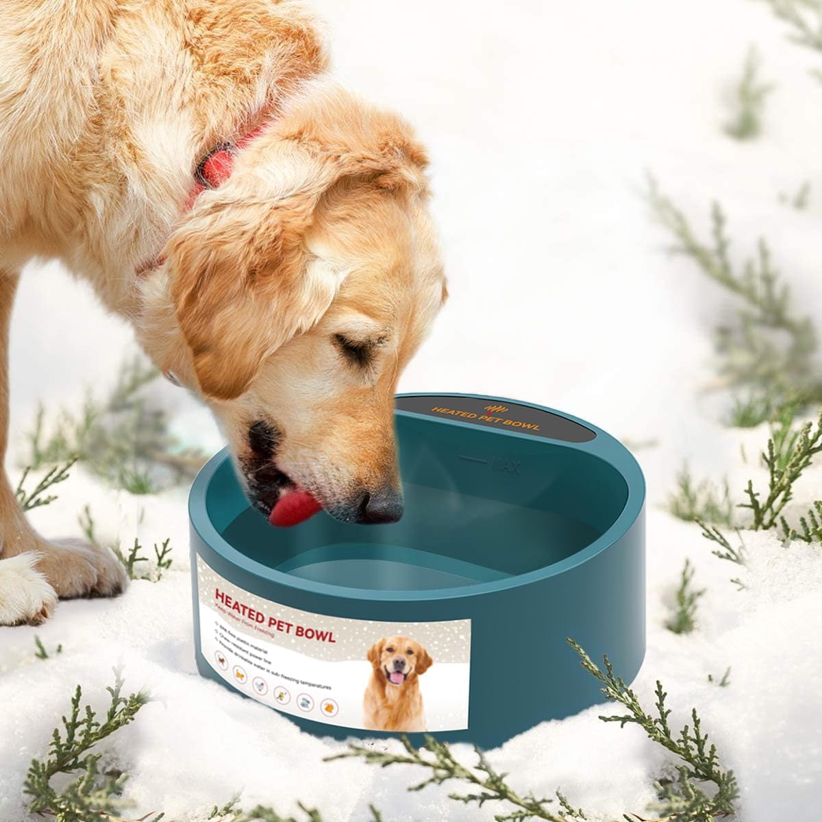PETLESO Heated Water Bowl for Dog, Heated Dog Bowl for Cats Birds Chicken Water Heater, Outdoor Dog Bowl Provides Drinkable Water in Frozon Winter, 0.58 Gallon