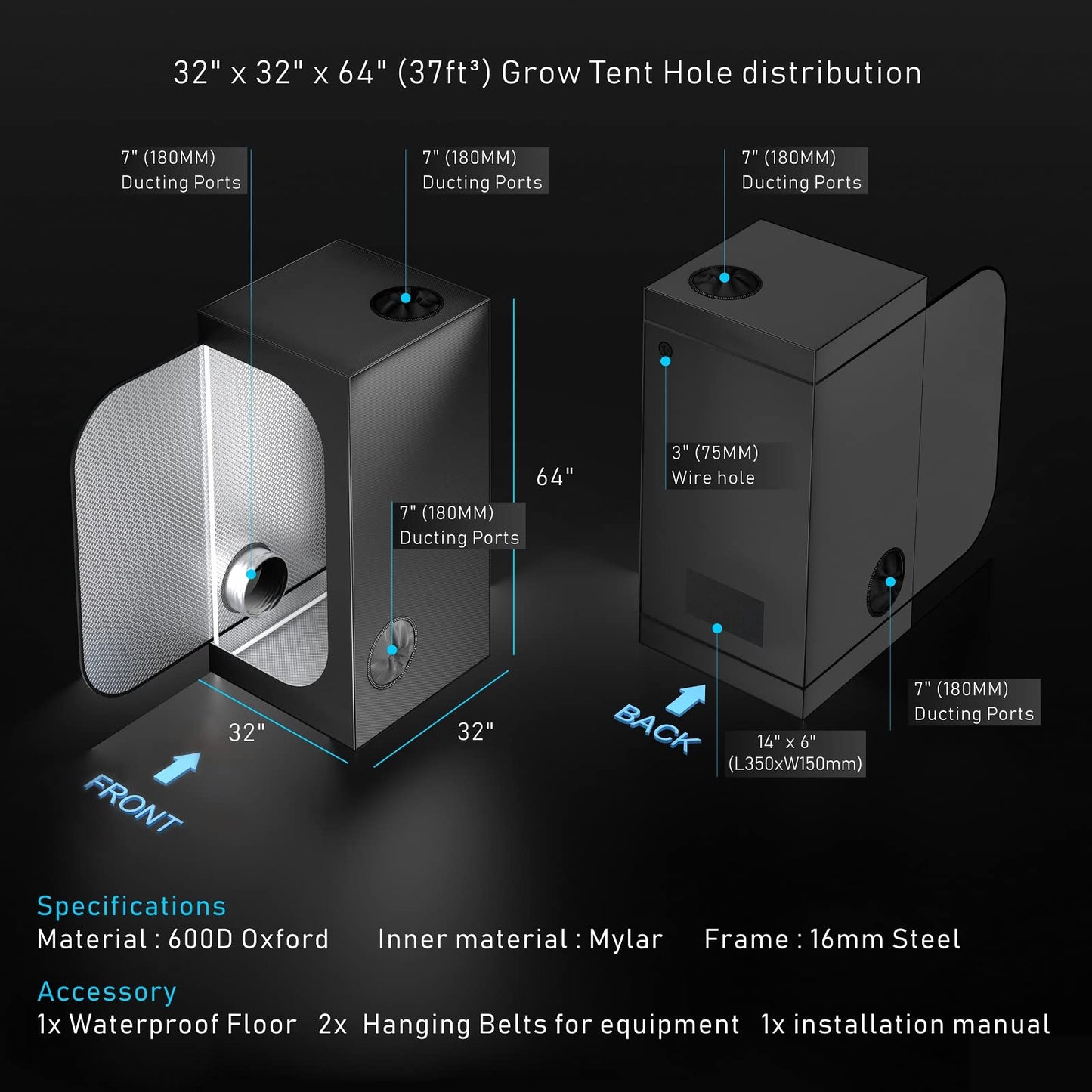 TopoGrow Grow Tent Complete Kit 300W LED Grow Light Full-Spectrum Indoor Hydroponics 32"X32"X63" Grow Tent 4" Ventilation Kit with Hangers,Hygrometer, Shear, Timer,Trellis Netting Full Setup