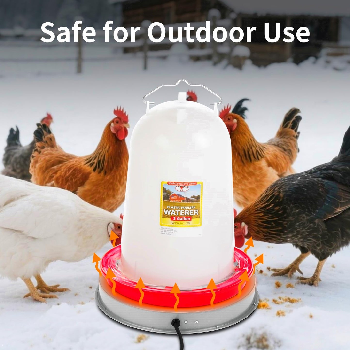 YOTNUS Chicken Water Heater for Winter: 11 Inch Chicken Water Heater Base, 77℉ Automatic Shut-Off, Safe for Outdoor Use, 125W Heated Chicken Waterer, Poultry Water Deicer with 6 Feet Cord