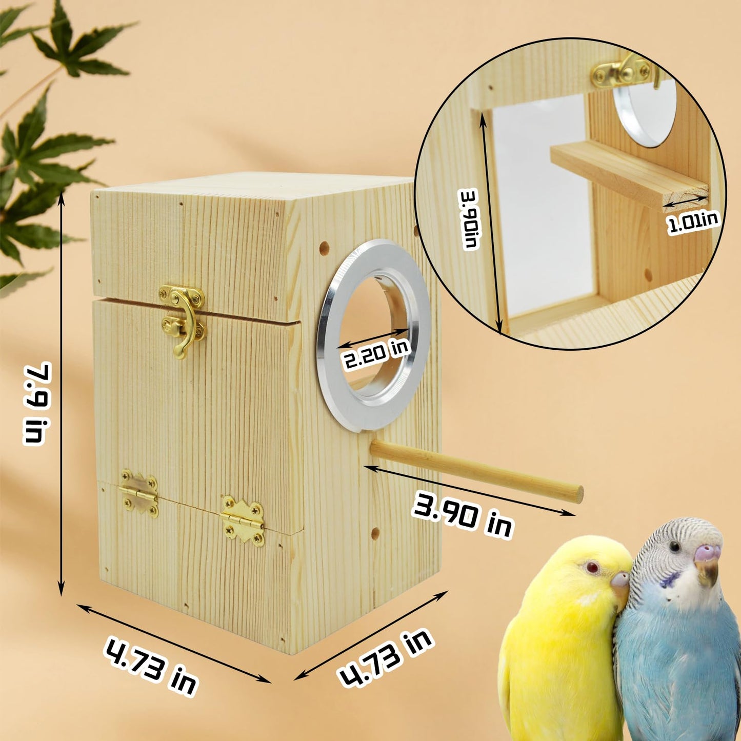 MUYG Parakeet Nesting Box,Transparent Bird Nest Boxs Natural Wooden Breeding Box with Coconut Fiber,Birds Cage House with Perch for Canary Budgies Gouldian Finch Cockatiel Conure and Other Small Birds