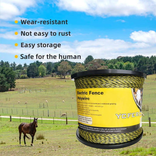 YCFERESY Upgraded Electric Fence Polywire 5050 Feet 1540 Meters, 6 Stainless Steel Strands for Reliable Conductivity and Rust Resistance, Portable Electric Fencing,UV, Rust Resistant