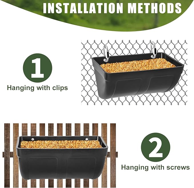 Chicken Goat Feeder Waterer Trough, No Waste Hanging Poultry Feeder Fence Accessories, Feed & Water Feeding Container Bucket for Coop Hens Duck Goose Horse Deer Sheep Piglets Livestock Supplies (3PCS)