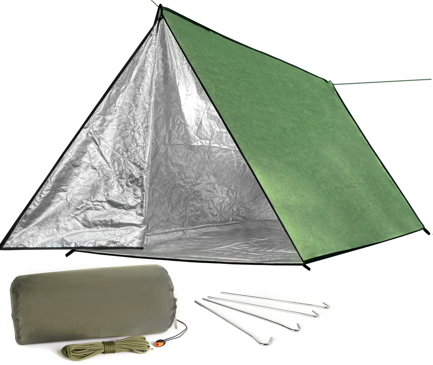 Wild Must:LYN Extra Large 3 Person Reusable Survival Emergency Shelter Tent, Reflective Waterproof Fireproof Lightweight Bugout, with Paracord✚Stake✚Zipper for Camping,First Aid,Hiking&Bushcraft