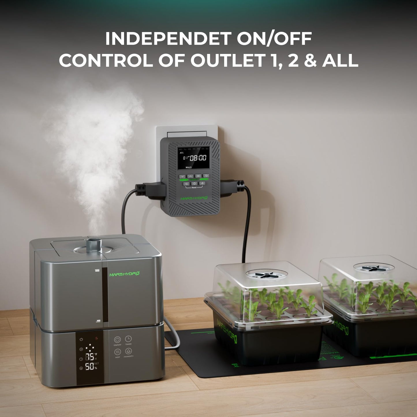 MARS HYDRO FC-E3000 LED Grow Light 300Watt and ITime 2-in-1 Smart Timer Outlet Dual Outlet App Control Custom Programmable 12 On/Off for Home Office and Plant Growth Use