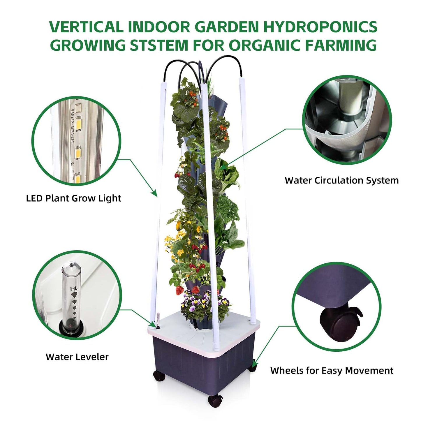 Hydroponic Growing System with Grow Lights, Indoor Gardening System, Grow Plant Food at Home with 40 Pieces at a time for Fruits, Vegetables, Herbs, and Miniature Greens (No Seedlings Included)