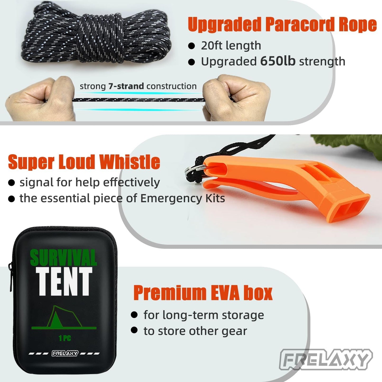 Frelaxy Extra-Thick Emergency Tent, Compact Survival Tent with Whistle, Upgraded Paracord, Storage Pouch, and EVA Case, 2 Person Emergency Shelter for Backpacking, Hiking (Army Green - 1 Pack)