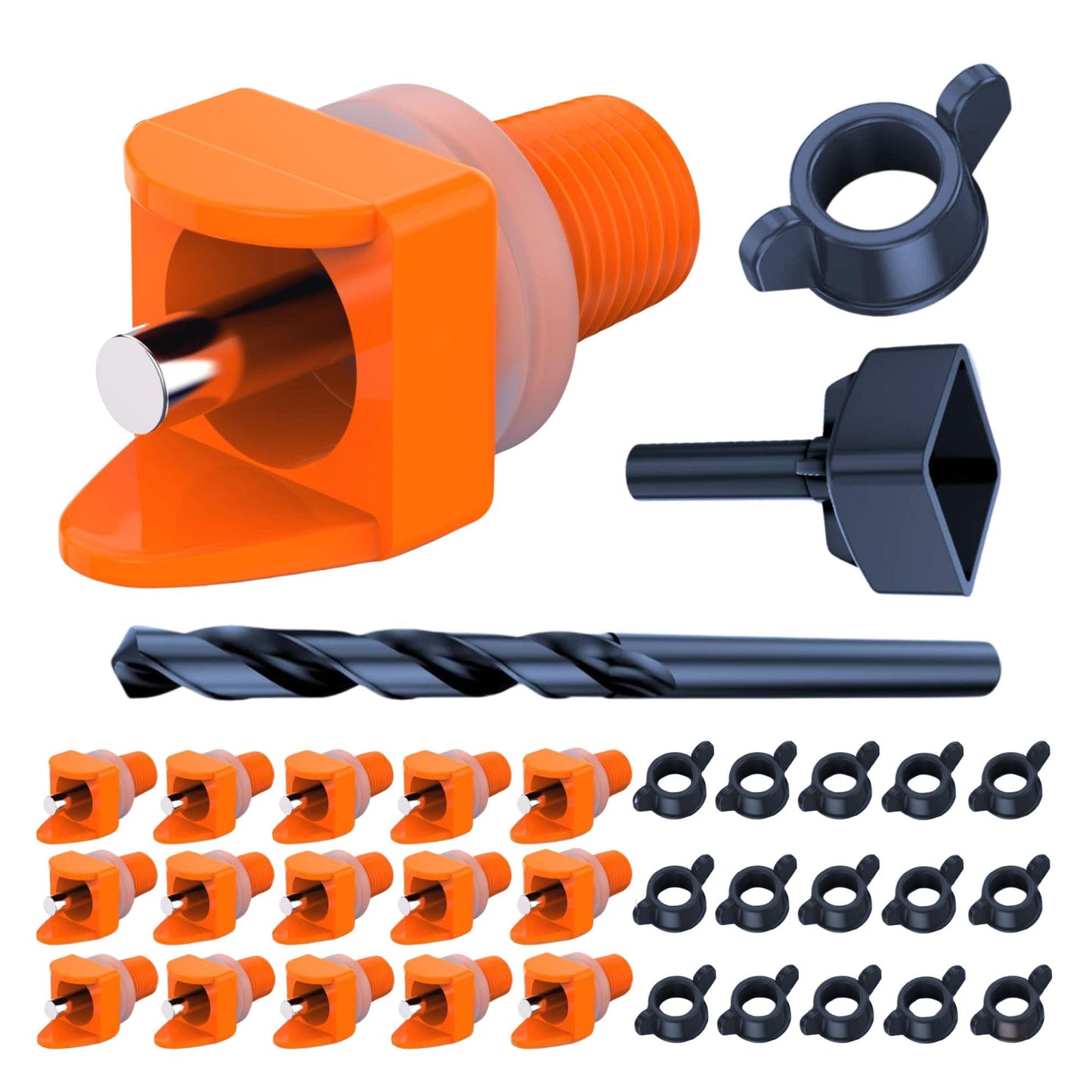 Lil'Clucker Horizontal Chicken Waterer Nipples, Pack of 15 Chicken Nipple Waterer with Drill Bits, Easy Install Automatic Chicken Waterer System, No Leak Chicken Water Feeder, Poultry Waterer - Orange