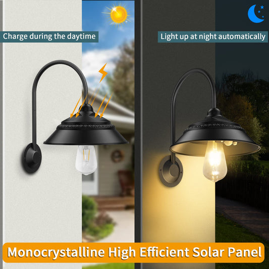 Aqonsie Solar Barn Lights Outdoor, Vintage Rustic Solar Chicken Coop Light with 3 Lighting Modes & Motion Sensor, Waterproof Outdoor Wall Mount Light for Barn, Shed, Chicken Coop
