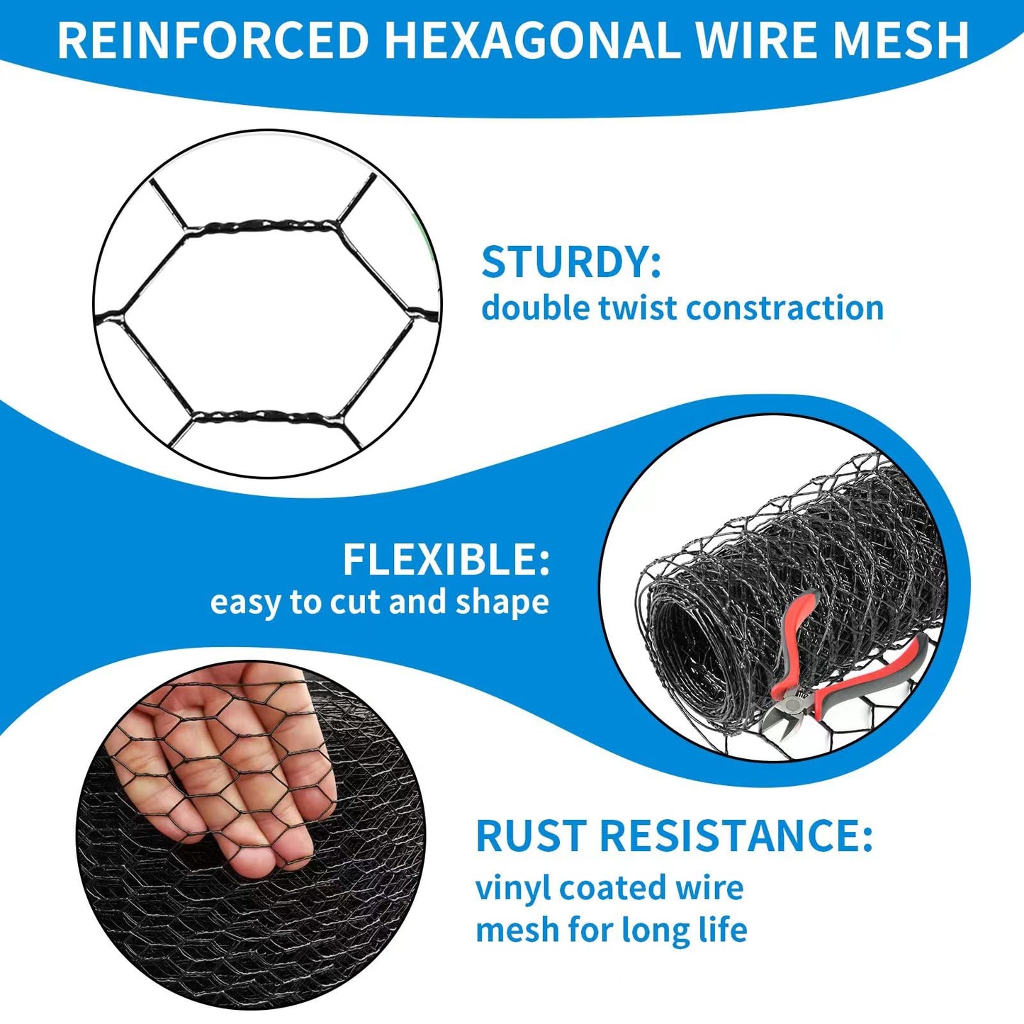 DOLEMODUO 60'' x 150' Black Chicken Wire Mesh Fence, 20 Gauge Galvanized Poultry Netting and 1 inch Garden Mesh Fence Roll, Chicken Wire for Floral Arrangements/Crafts/Farm/Livestock/Pet Protection
