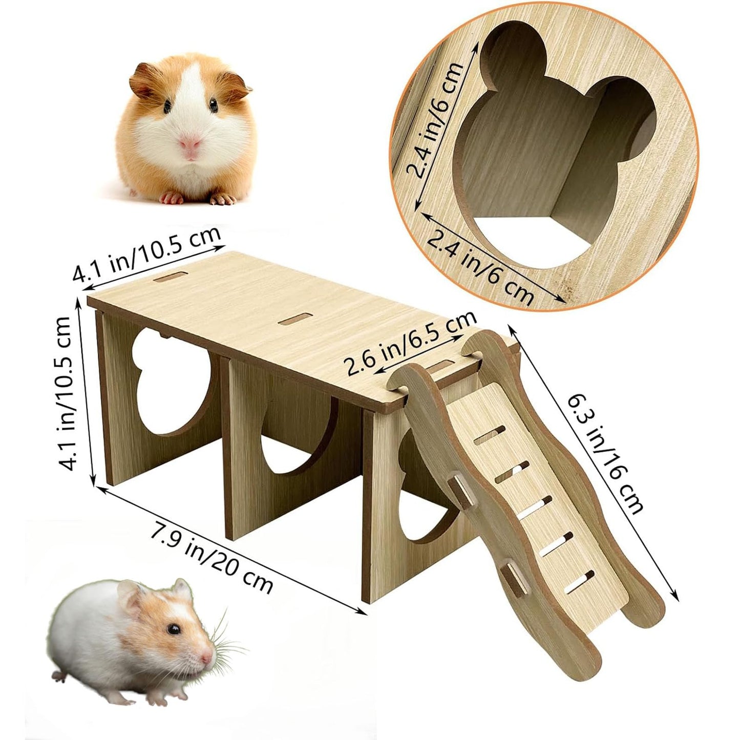 JINYOND Natural Wood Small Animal Hideout with Climbing Ladder, Multi-Chamber Tunnels and Digging Chambers Safe Playhouse for Hamsters, Mice, Gerbils, Rats and Dwarf Rabbits