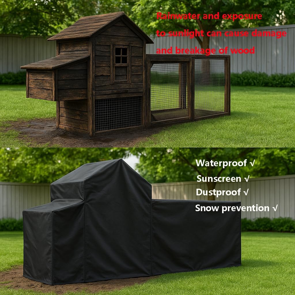 Chicken Coop Cover Waterproof for Outdoor 600D Oxford Small Chicken House Cage Cover with Zipper Doors (Fits 82" x 28" x 46") Suitable for Duck Coop and Rabbit Coop