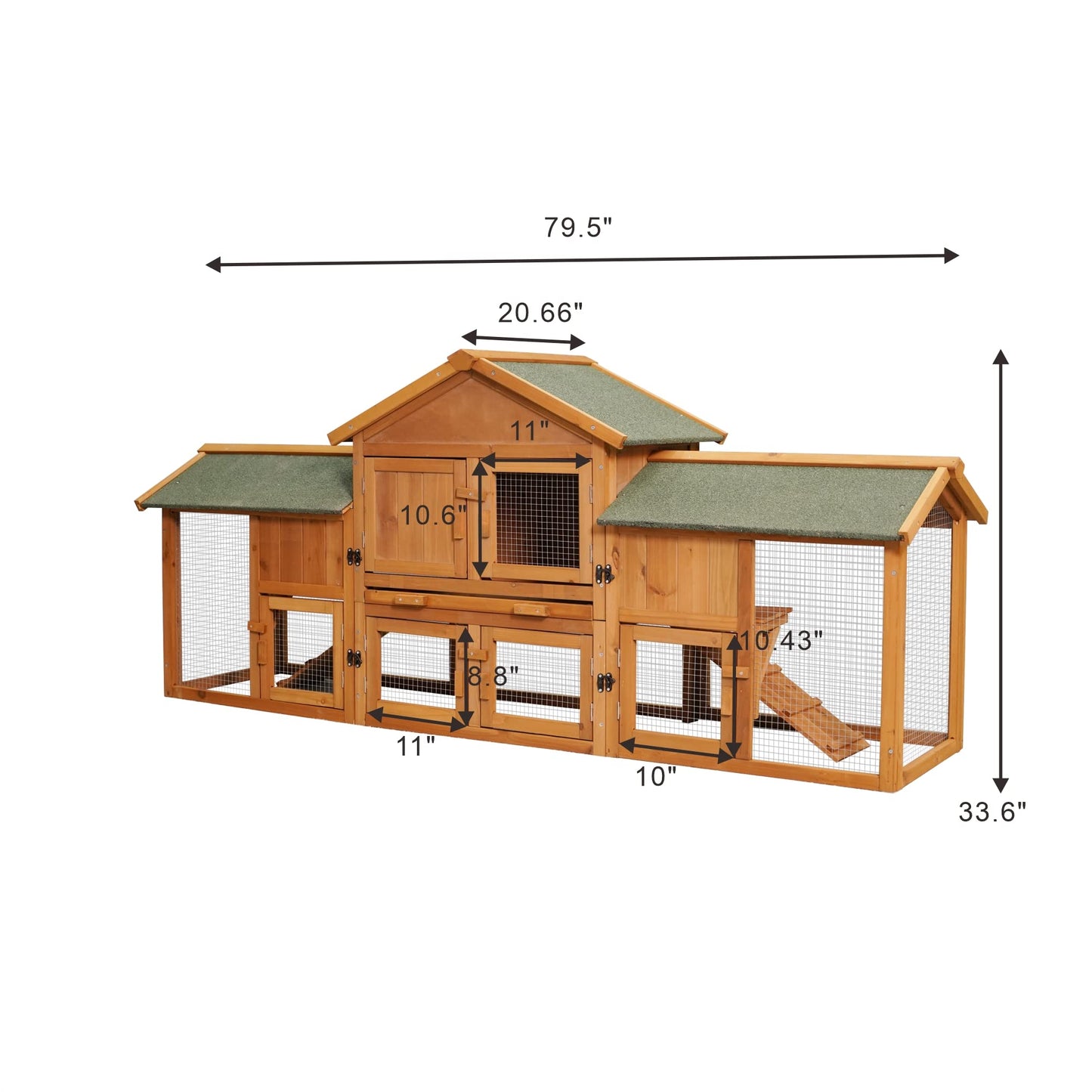 NicBex Rabbit Hutch Wooden Bunny Cage with Doors and Fences Rabbit Cage with Removable Tray and Double Waterproof Roof, Small Animal House for Rabbits, Guinea Pigs, andHamsters,79.5" W, Bean-Red