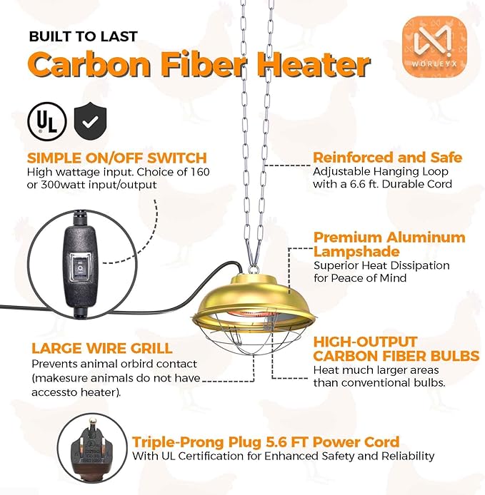 300 Watt Heat Lamp for Chicken Coop - Professional Waterproof Chicken Coop Heater for Indoor & Outdoor Used - Suitable for Chick, Duck, Rabbit and Dog