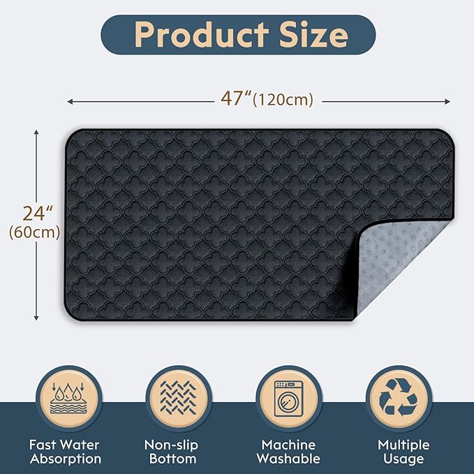 Washable Guinea Pig Cage Liner - 4 Pack Reusable Washable Pee Pads，Waterproof Guinea Pig Bedding for Small Animal - Rabbit Bunny Hamster Puppy (Dark Grey, 24" X 47" - 4 Pack)