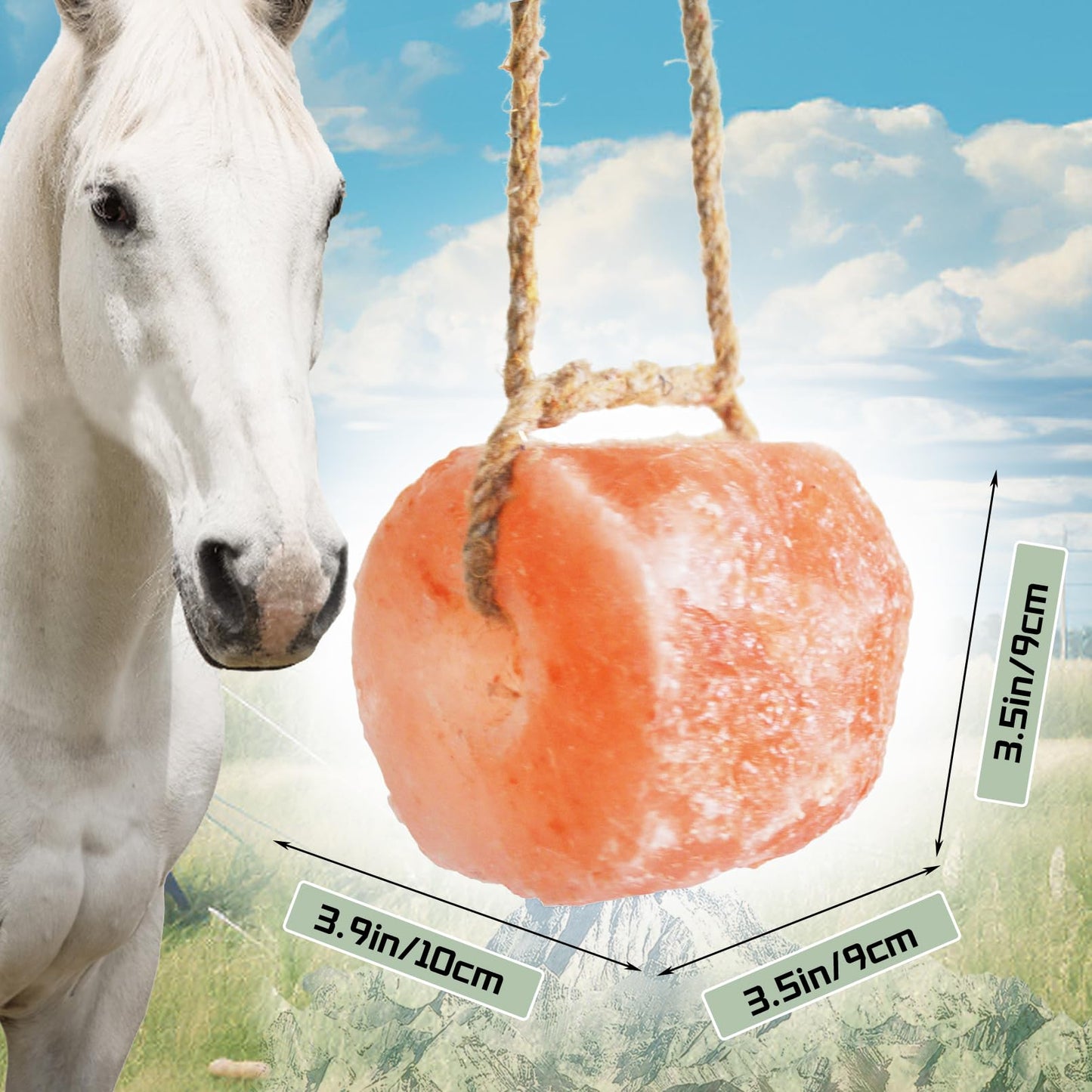 MUYG Animal Salt Lick Block on Rope for Horses,Deer,Cattle,Sheep Livestock Natural Organic Mineral Intake Long Lasting Himalayan Deer Salt Block(1 Pcs,2.4-3.3 lbs)