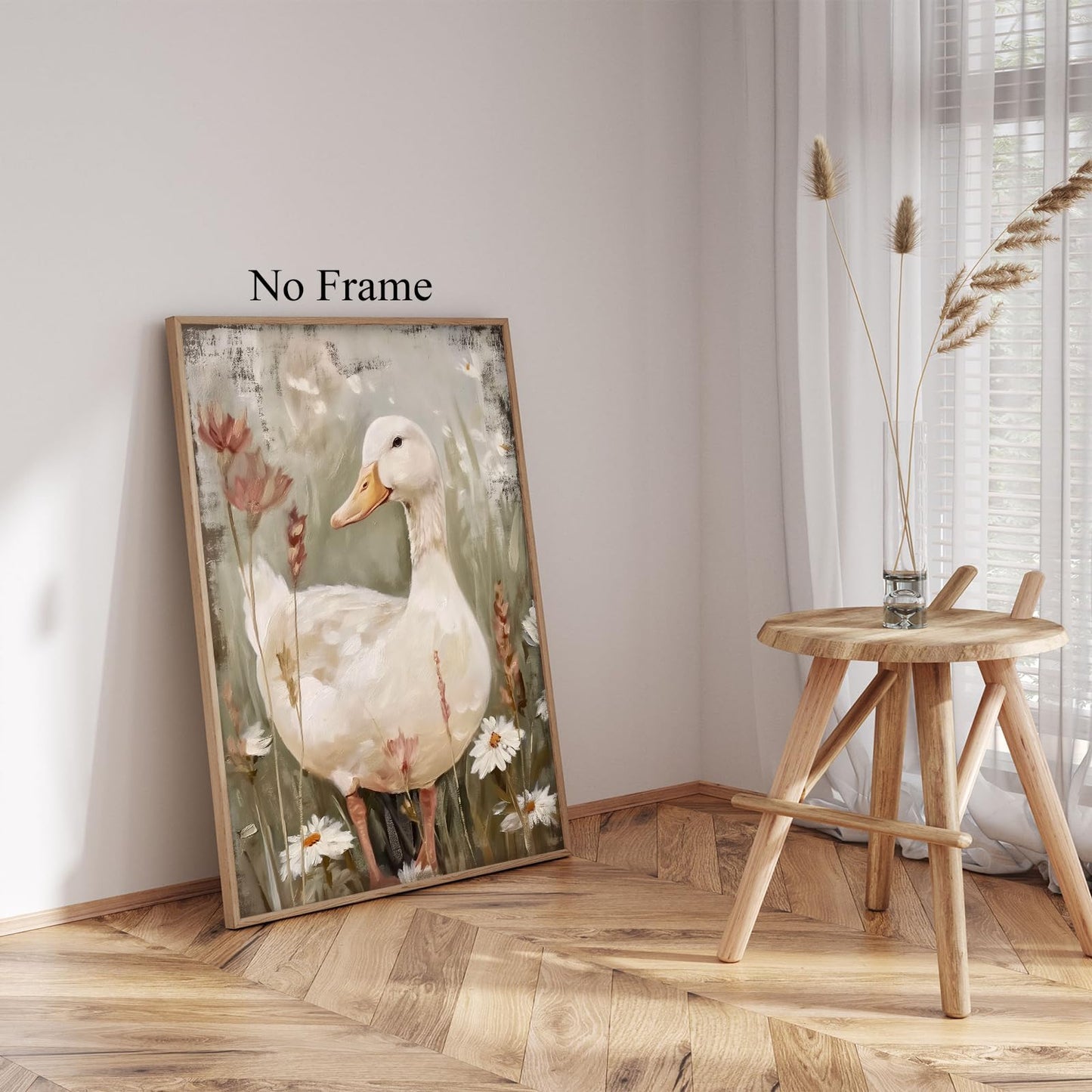 Vintage Goose Painting Farmhouse Duck Pictures Rustic Animal Canvas Wall Art Cute Goose Poster Vintage Nursery Artwork Flower Animal Wall Art Retro Duck Painting Cute Farmhouse Print 16x24in No Frame