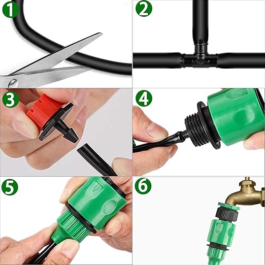 32.8ft Drip Irrigation Kit Automatic Irrigation System DIY Watering System with 8-Hole Drippers Quick Connector & Adapters for Garden Flower Raised Bed Greenhouse Plants Patio