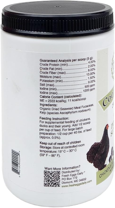 FRESH EGGS DAILY Organic Coop Kelp Feed Supplement Vitamins for Backyard Chickens and Ducks 20 oz