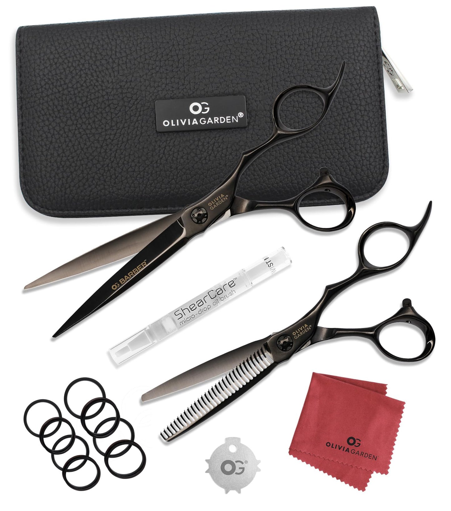 Olivia Garden Barber Shears Intro Kit - Includes Professional Hair Cutting Shears, Thinner, Case, and Accessories - 7" Razor Sharp Scissors - OGB-70, OGB-T630