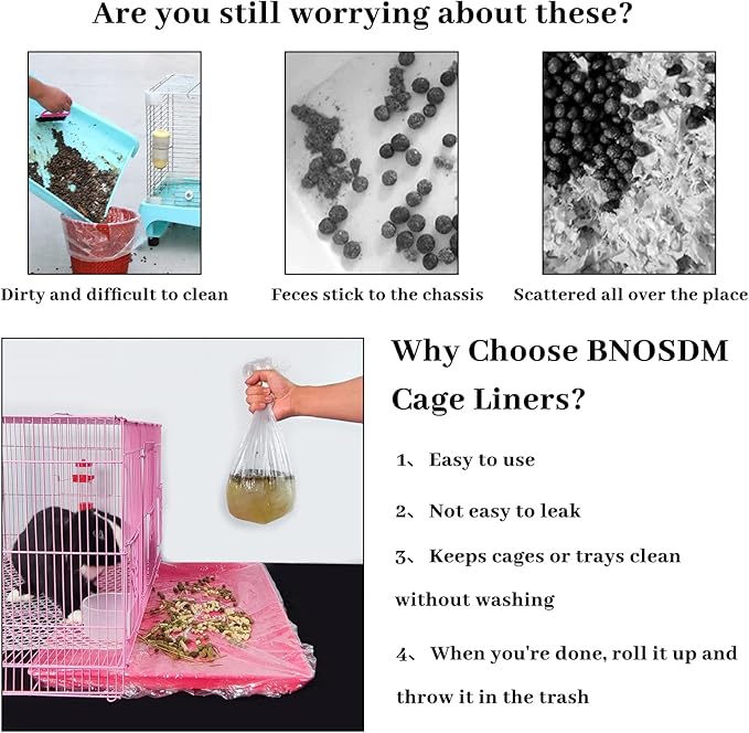 BNOSDM 50 PCS Disposable Rabbit Cage Liner Plastic Guinea Pig Cage Bedding Hamster Litter Pan Bags Universal Toilet Film for Bunny Chinchilla Ferret Hedgehog Small Animals (47")