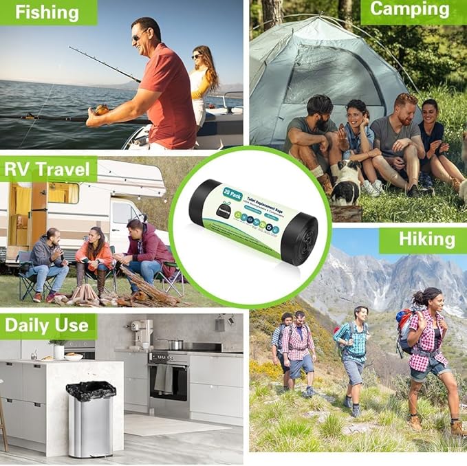 Portable Toilet Bags, Camping Toilet Bags, Biodegradable Toilet Bags with Drawstring & Lemon Scent, Compostable Bags for 5-8 Gallon Bucket Toilet Seat for Outdoor Camping Car Travel (25 pack)