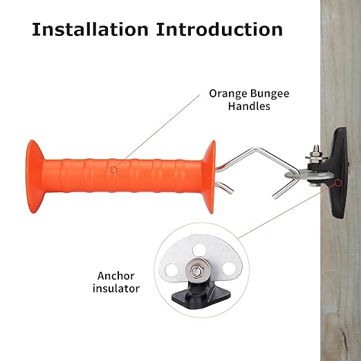 Electric Fence Bungy Gate Kit, Electric Fence Handles with Elasticized Rope for Livestock, Insulators Temporary System, Easy Installation