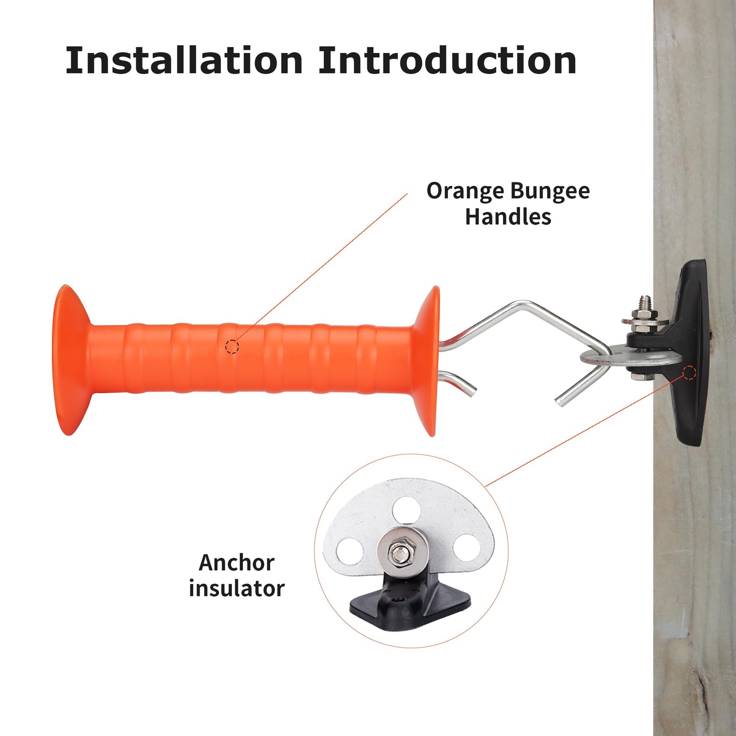 BEIYI Electric Fence Bungy Gate Kit, Electric Fence Handles with Elasticized Rope for Livestock, Insulators Temporary System, Easy Installation