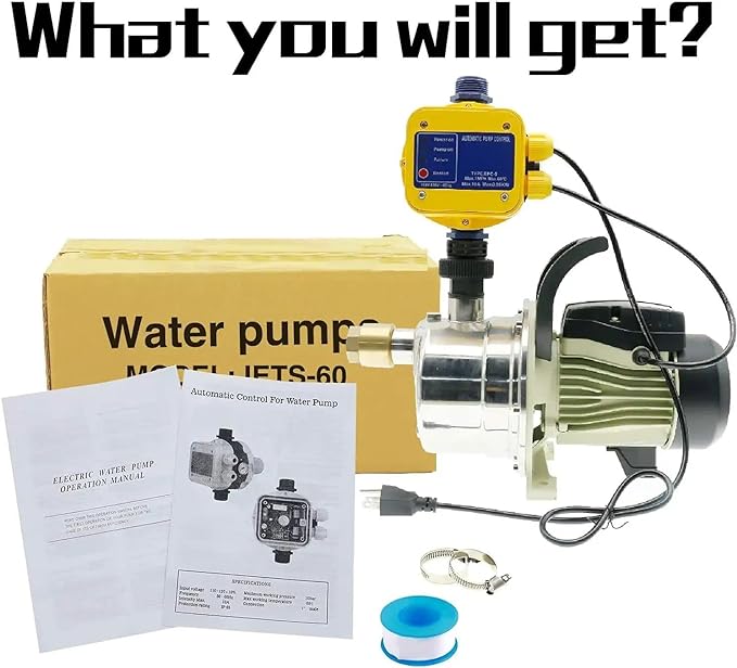 3/4 HP Water Pressure Booster Pump for Home Automatic Water Pump Electric 17 GPM Shallow Well Jet Pump 110v Garden Hose Pressure Booster Pump High Volume Lawn Sprinkler Water Transfer Pump