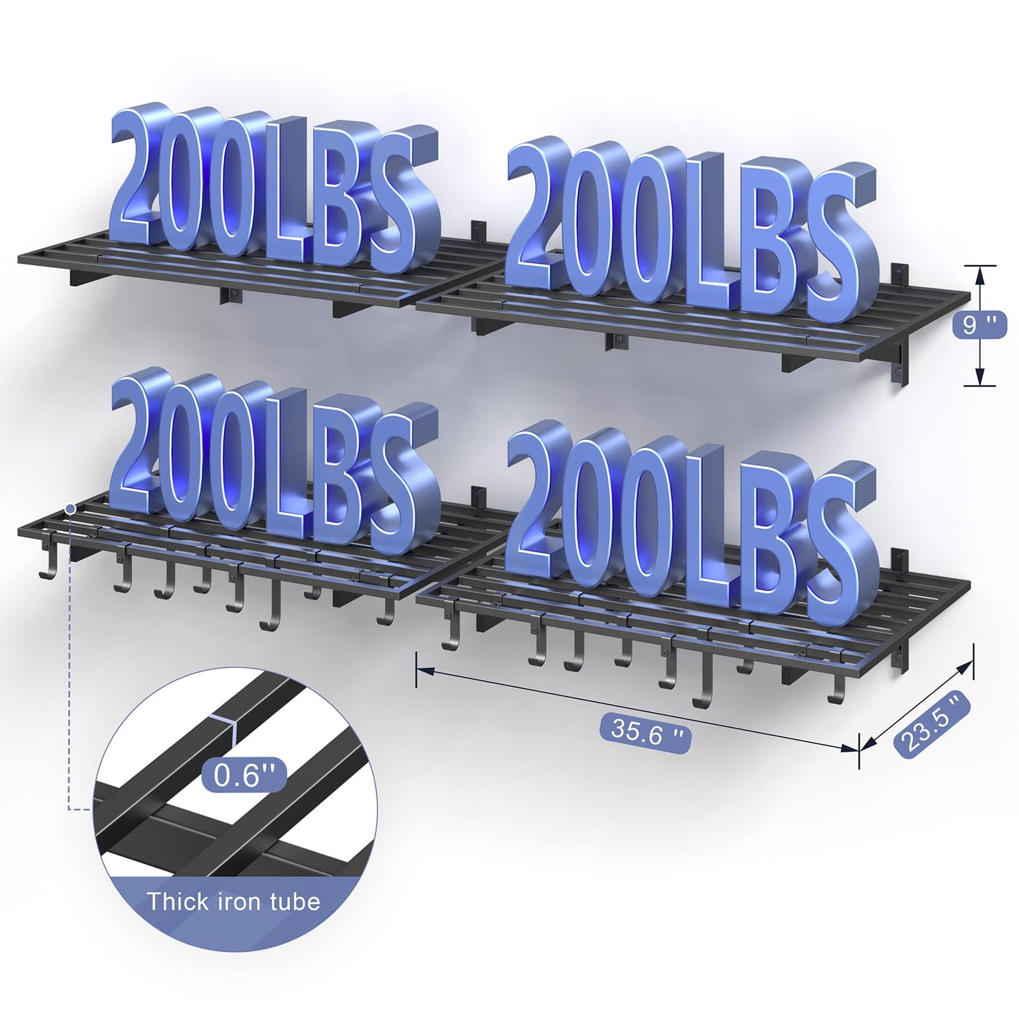Jusgym 4X8FT Overhead Garage Storage Rack and 4-Pack 2x3ft Garage Shelving Wall Mounted