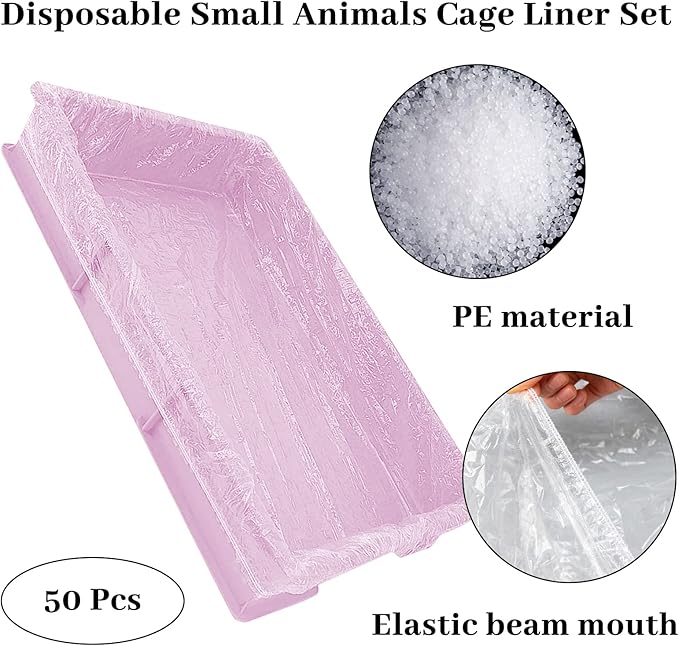 BNOSDM 50 PCS Disposable Rabbit Cage Liner Plastic Guinea Pig Cage Bedding Hamster Litter Pan Bags Universal Toilet Film for Bunny Chinchilla Ferret Hedgehog Small Animals (47")