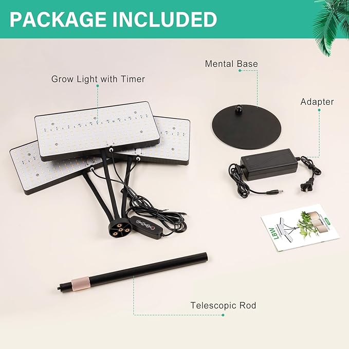 LBW Upgraded Desk Grow Lights for Indoor Plants, Tri-Head 642 LEDs Tabletop Full Spectrum Grow Light, with 3/6/12H Timer, 6 Brightness Levels, 3 Lighting Modes, Height Adjustable for 10-26 inches