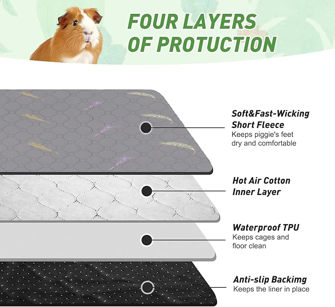 2Pcs Guinea Pig Cage Liners,Guinea Pig Fleece Cage Liners12''X24'' Super Absorbent Washable Pee Pads Reusable for Rabbit Hamster Chinchilla