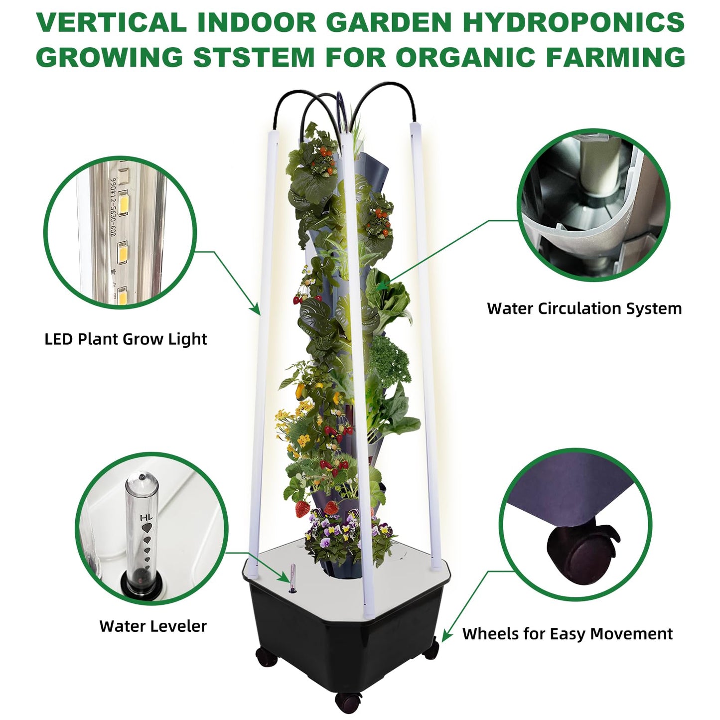 Hydroponic Growing System with Grow Lights, Indoor Gardening System, Grow Plant Food at Home with 40 Pieces at a time for Fruits, Vegetables, Herbs, and Miniature Greens (No Seedlings Included)
