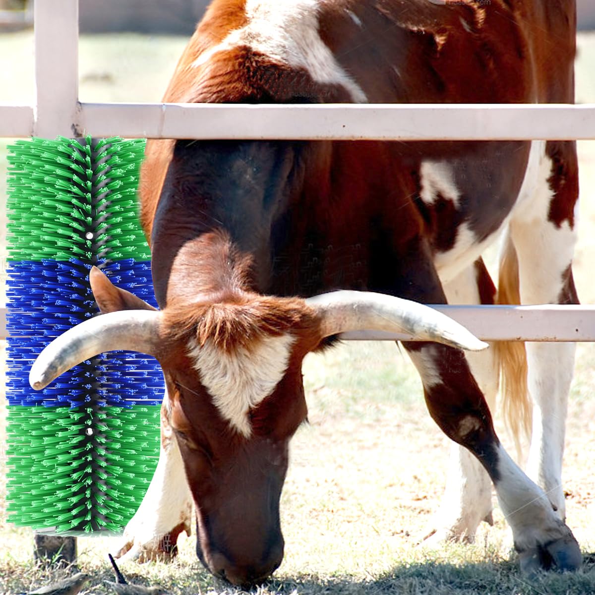 Adjustable Livestock Scratching Brush Kit — Durable Nylon Back Scratcher for Cattle, Horses & Goats with Mounting Hardware & Massaging Bristles