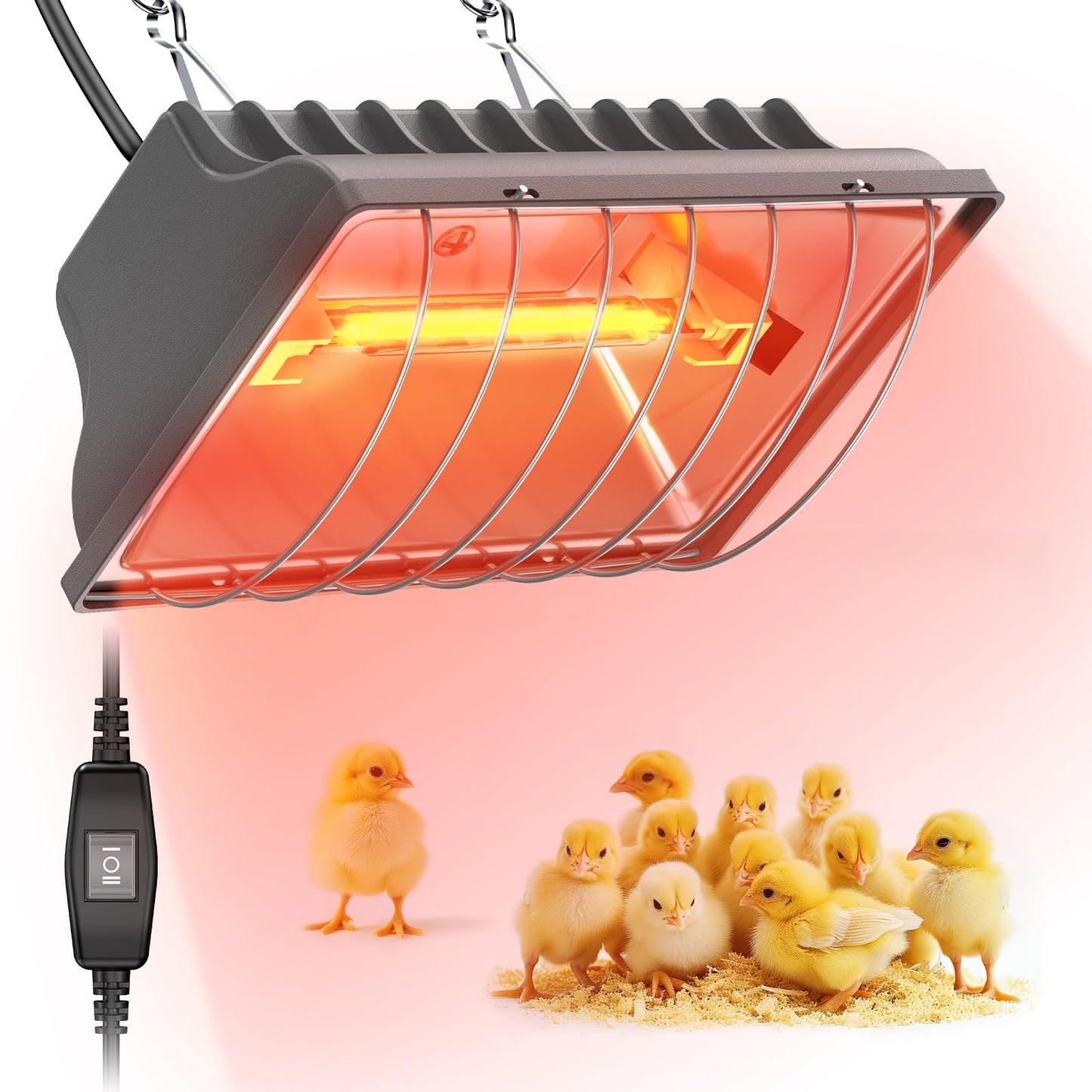 Chicken Coop Heating Lamp, 250W Brooder Heater for Chicks 13.12ft Cord UL Passed Heating Plate & Heat Lamp with Adjustable Hanging Height for Livestock Supplies Indoor Warmer