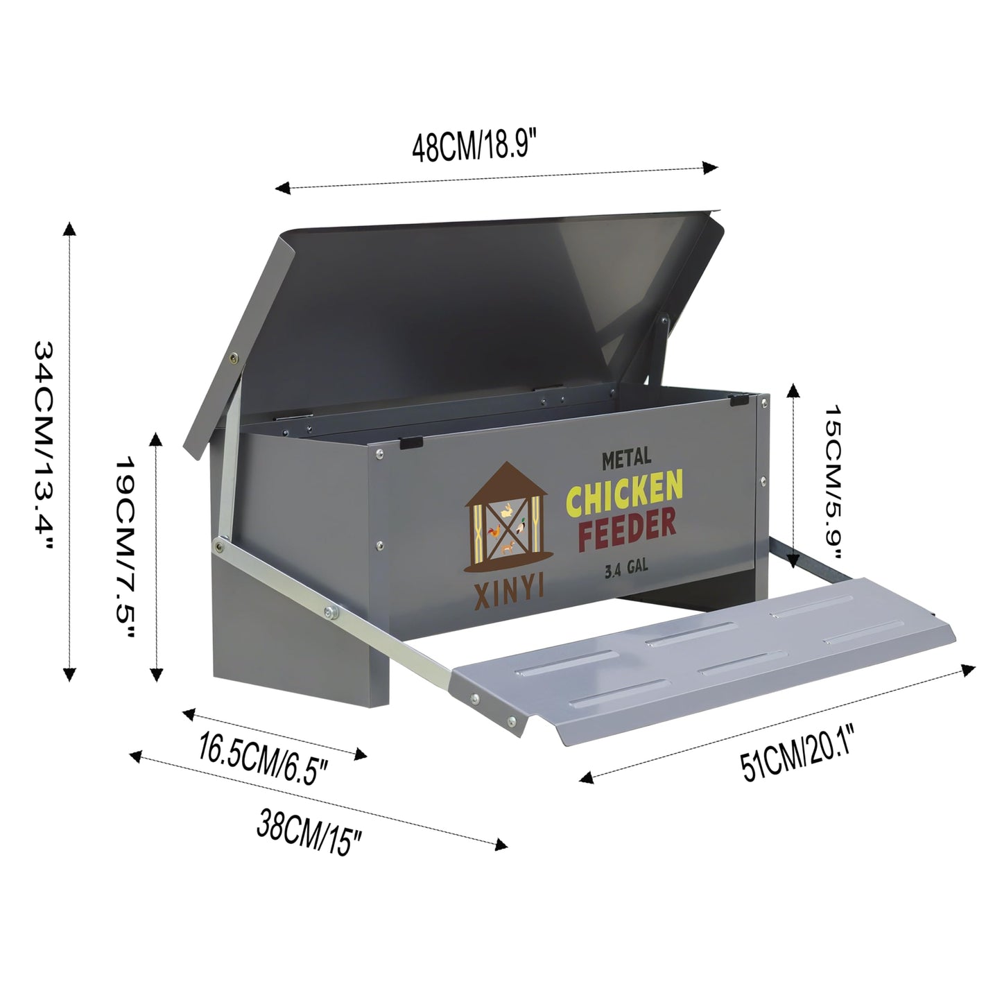 Automatic Treadle Chicken Feeder,25 Lbs No Waste No Spill Rodent Proof Chicken Feeder with Weatherproof Lid,Chicken Supplies for Your Chickens, Duck Feeder 3.4Gal