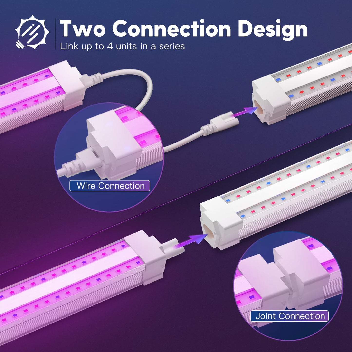 FREELICHT 8 Pack 4FT LED Grow Light, 60W+ 40W (600W Equivalent), Sunlike Full Spectrum+Red Blue (660nm+460nm) Spectrum Integrated Plant Light for Hydroponic Indoor Plants Seedling