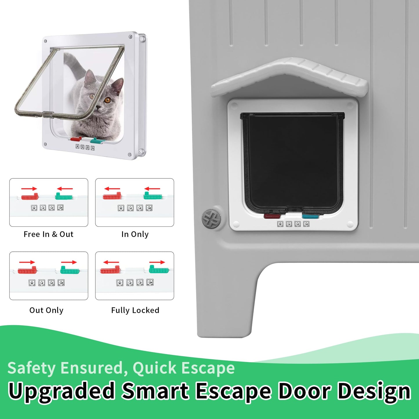 Rockever Plastic Outdoor Cat House, Waterproof Cat House for Outdoor Cats with Escape Door, Sturdy Feral Cat House Outdoor Indoor, Spacious and Clean Easily (Grey)