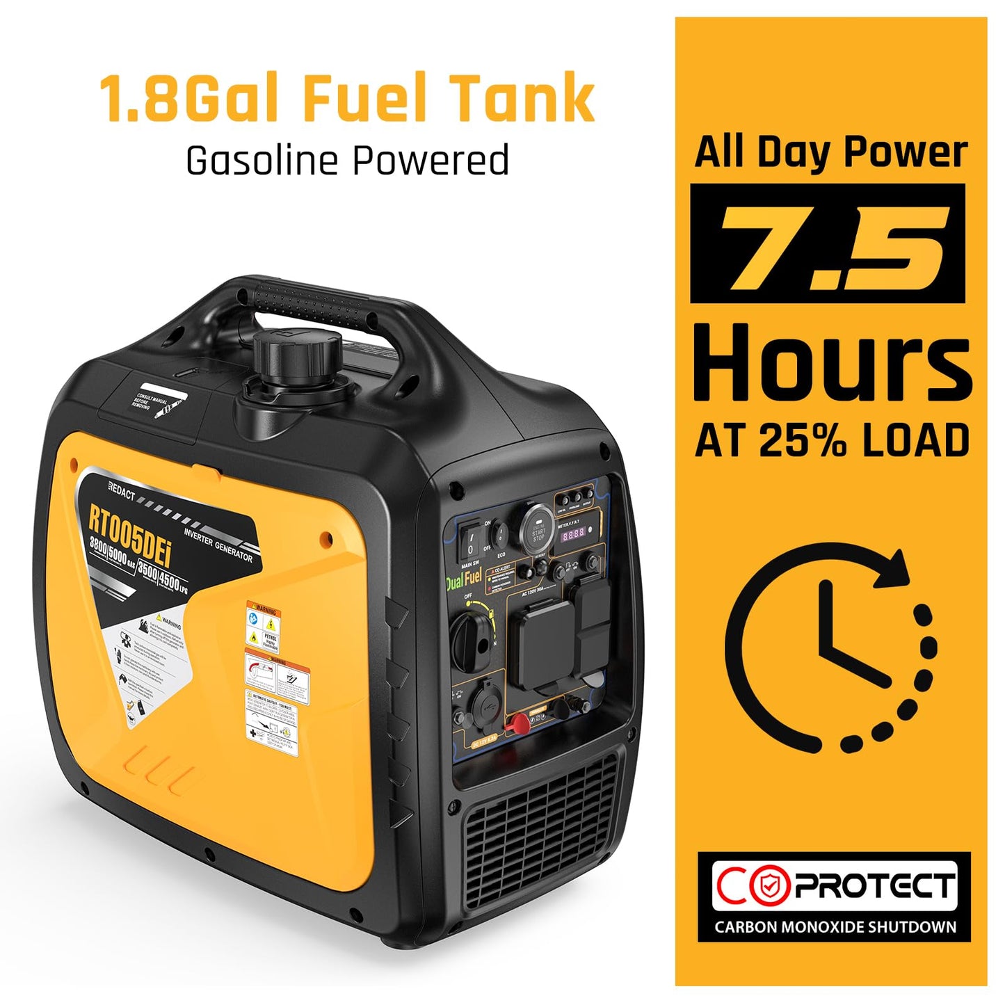 5000 Watts Portable Dual Fuel Inverter Generator– Small Gasoline LPG Powered for Home Backup, Camping, RV, Tailgating with CO Protection, Eco Mode, Recoil/Electric/Remote Start, Parallel Capable