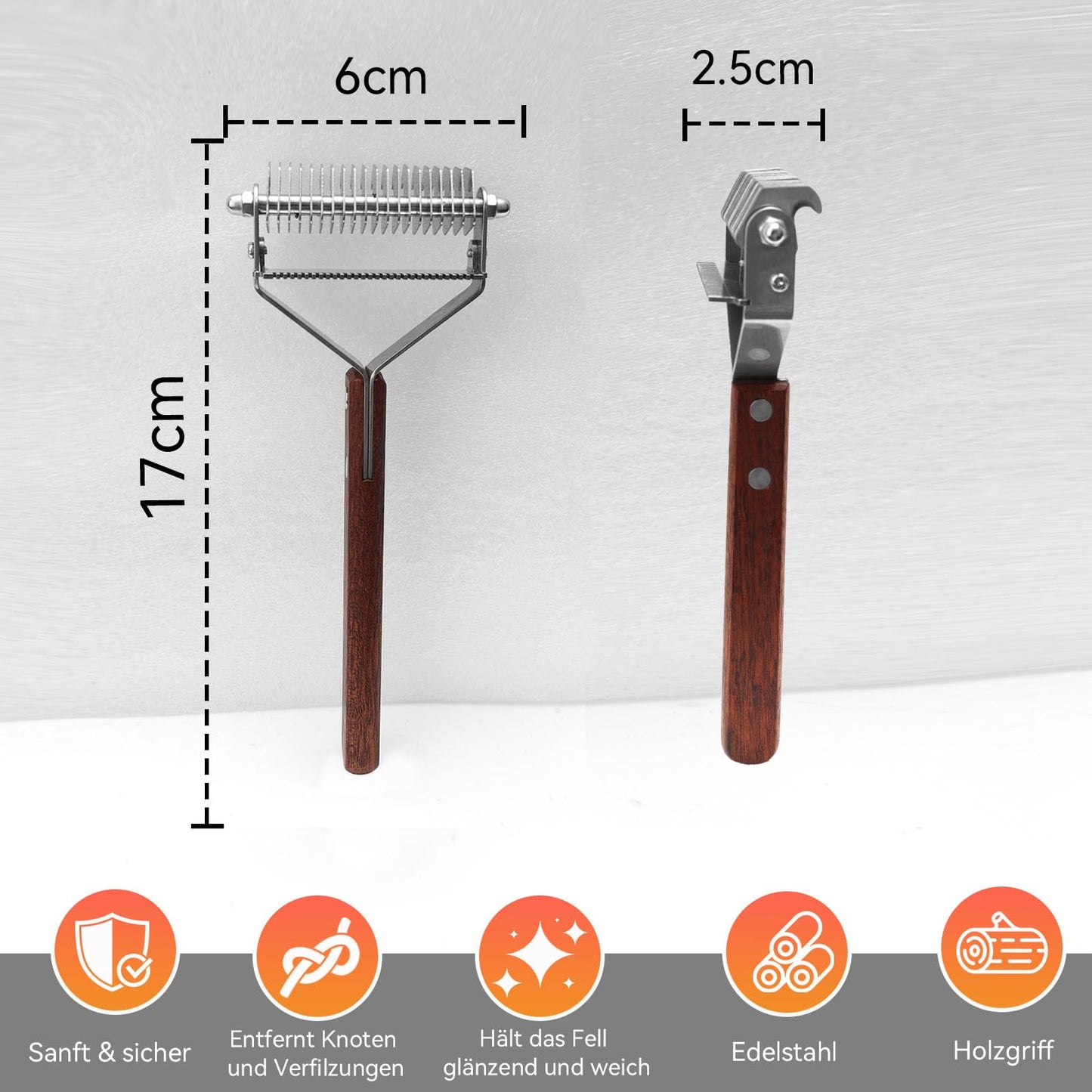 2 in 1 Horse Grooming Comb Mane Deshedding Tool Goats Cow Brush, Horse Brush Set with Leather Show Comb Holder,20 Stainless Blades and Wood Handle,Livestock,Pet