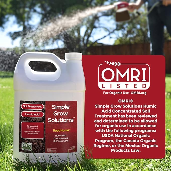 Humic Acid Blend for Lawn and Garden - Root Hume - Concentrated Liquid Soil Conditioner for All Grass Types -Simple Lawn Solutions- OMRI Organic - Use with Fertilizer Program (1 Gallon)
