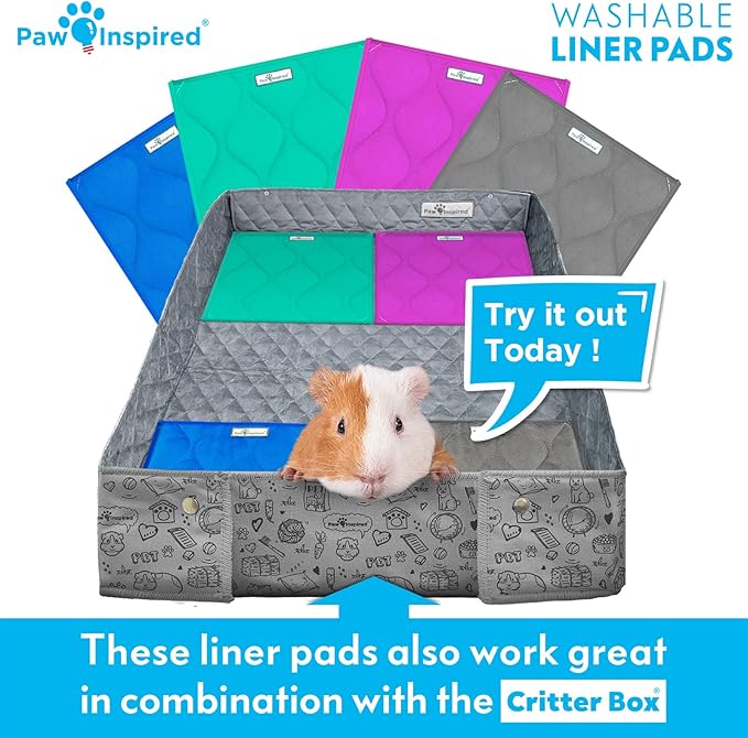 Paw Inspired Guinea Pig Cage Liner Pads | Washable Fleece Bedding, Waterproof Bottom | Super Absorbent Pee Pad or Pet Bed Mat for Guinea Pigs, Ferrets, Rabbits, Hamsters, Small Animals (12x12, Green)