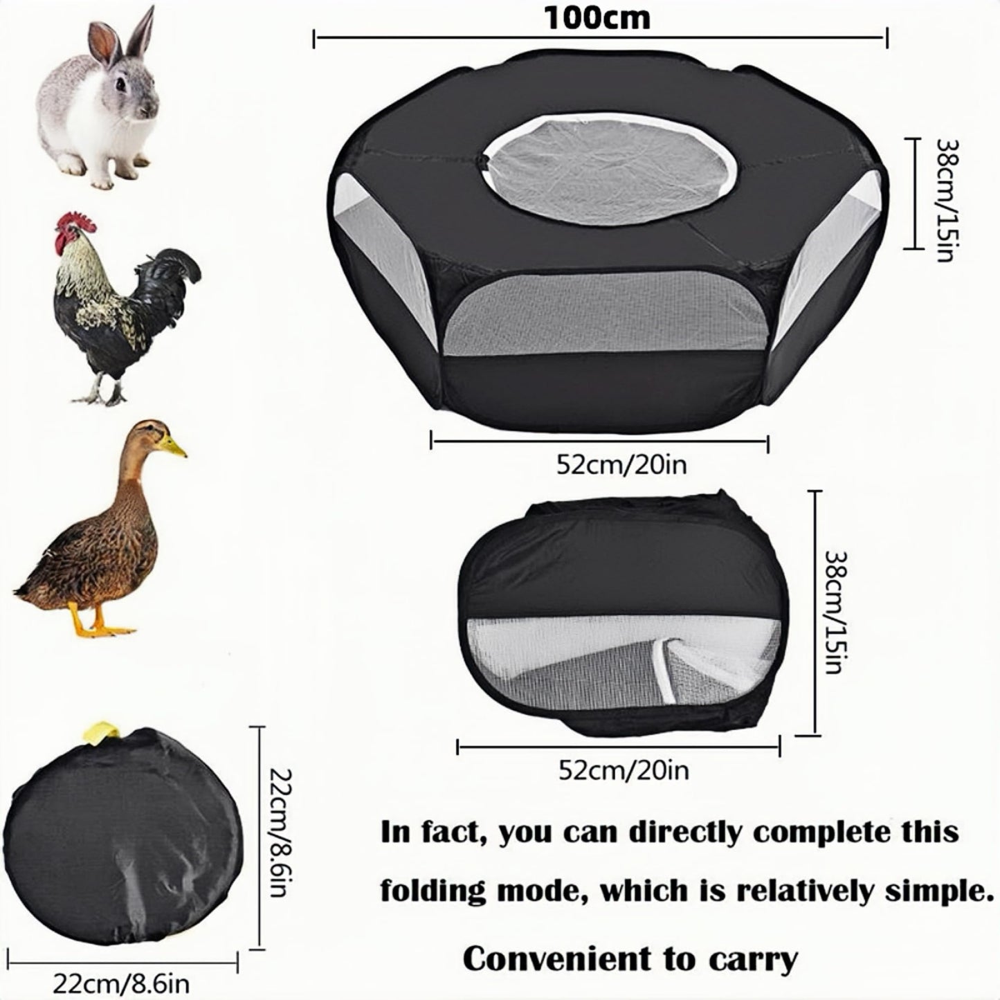 Small Animal Playpen,Popup Playpen,Portable Pet Tent,Foldable,Chicken brooder,Hamster/Dog/Cat/Rabbit/Guinea Pig/Chick Pet Cage Tent with Zipper Cover,Waterproof Black